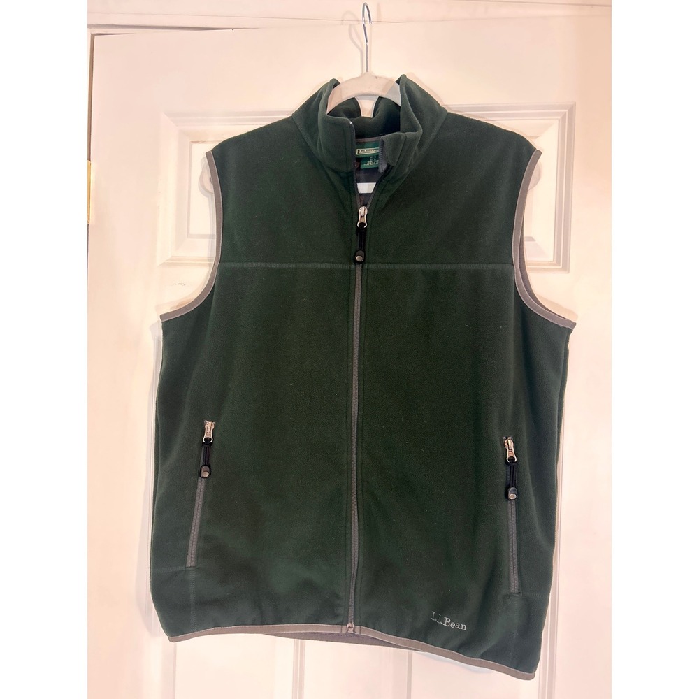 LL Bean Mens Medium Classic Fleece Vest Green Mountain Full Zip